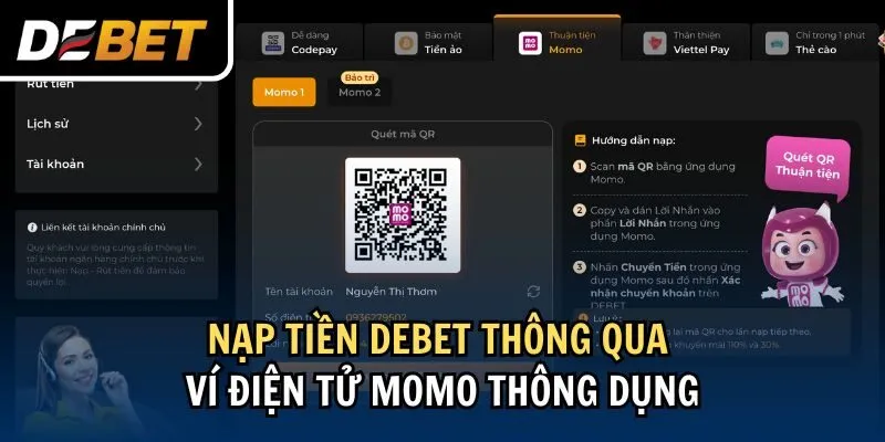 Người chơi cũng có thể nạp tiền bằng thẻ cào điện thoại, giúp họ có thêm sự lựa chọn. Bạn chỉ cần mua thẻ cào, nhập mã thẻ vào mục nạp tiền trên trang của Debet và xác nhận giao dịch. Mặc dù phương thức này không phổ biến như một số phương thức khác, nhưng nó vẫn mang lại sự tiện lợi cho những ai không muốn liên kết tài khoản ngân hàng hoặc ví điện tử.